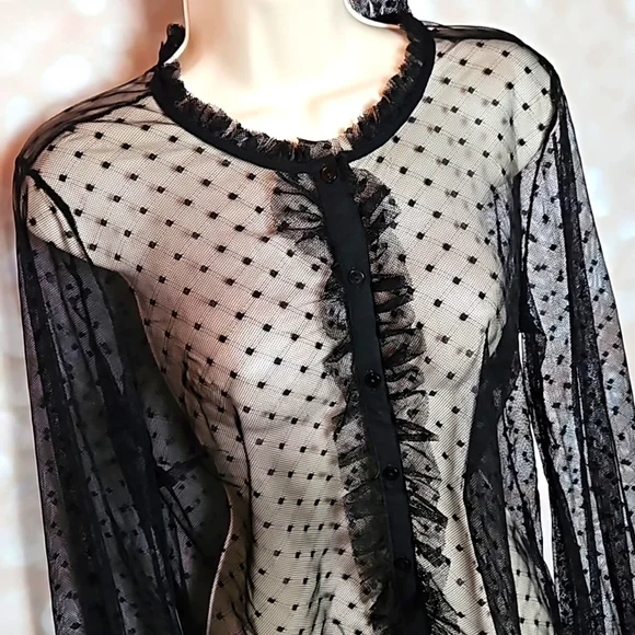 Hesperus | Sheer Mesh Netting Black Ruffled Blouse - Picture 2 of 9